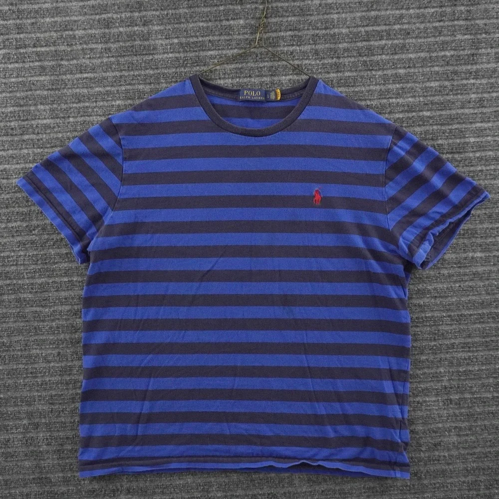 Polo Ralph Lauren T-Shirt Mens L Blue Striped Short Sleeve Pony Logo